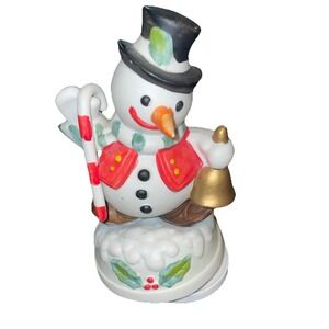 Vintage Flambro Snowman Porcelain Christmas Decor Musical Wind Up Figurine